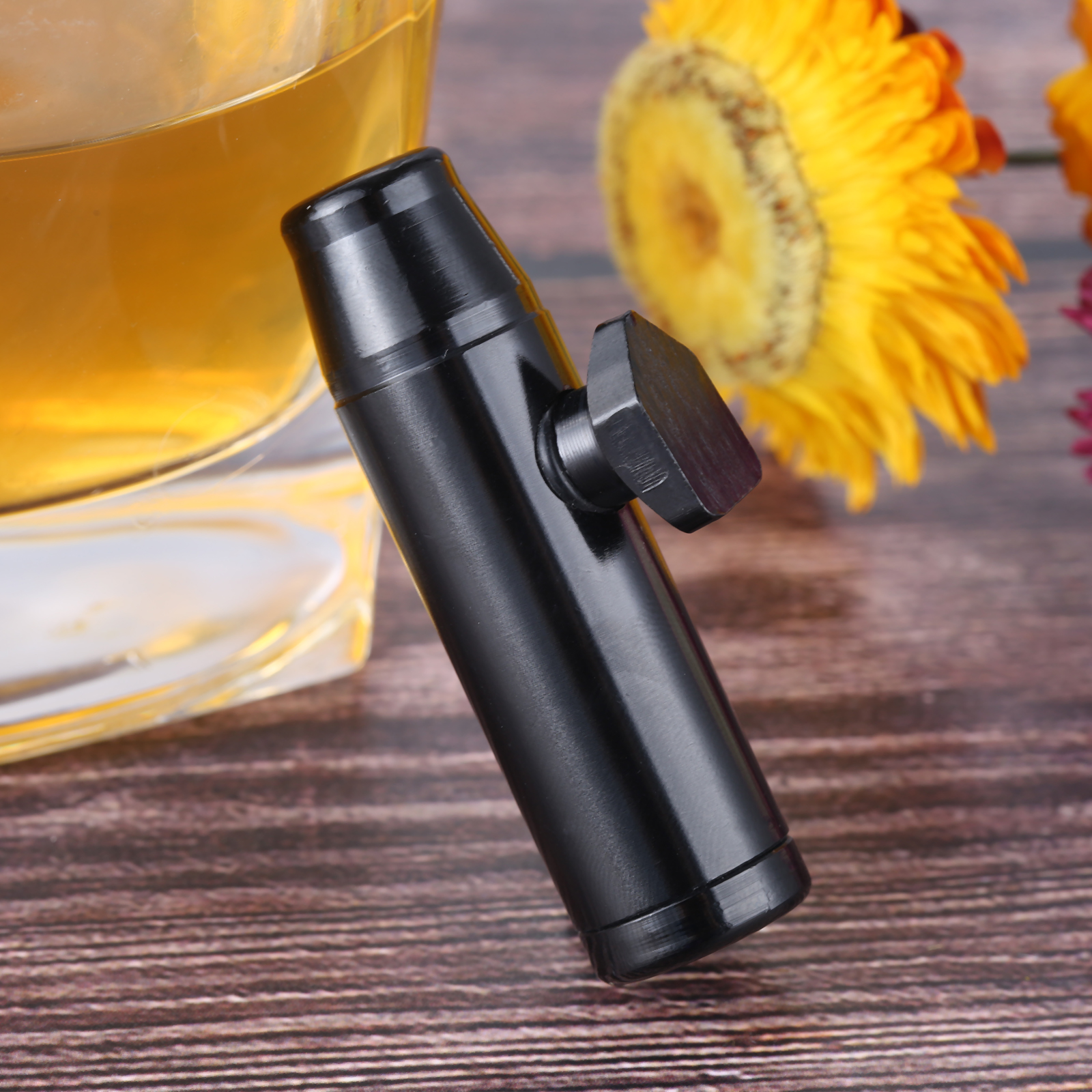 Black Portable Metal Dispenser Tobacco Herb Powder Container Sniffer Tool  Gift