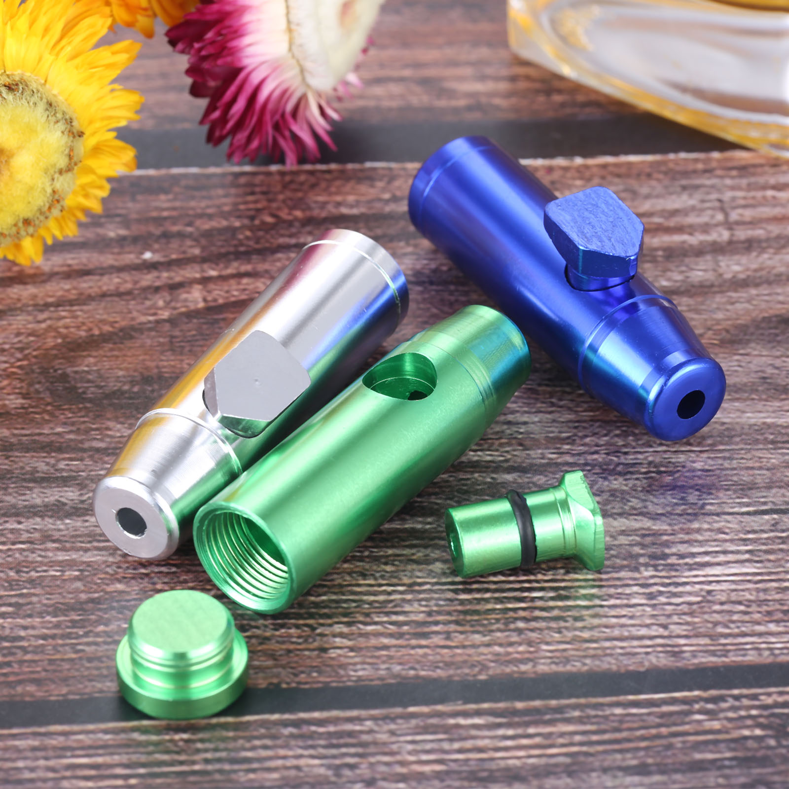 powdered tobacco dispenser Black Portable Metal Dispenser Tobacco Herb Powder Container Sniffer Tool  Gift